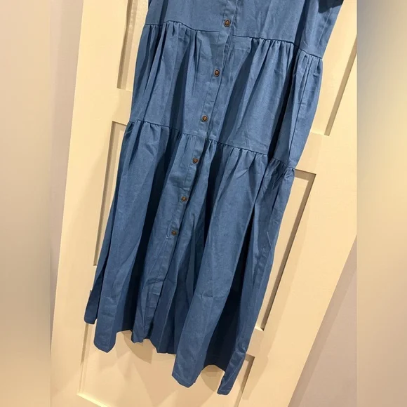 Blue Button-Down Denim Tiered Dress - Picture 3 of 3